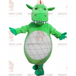 BIGGYMONKEY™ Costume da mascotte Drago verde bianco rosso con