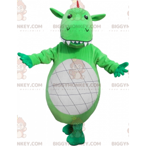 Disfraz de mascota BIGGYMONKEY™ Dragón verde, blanco y rojo con