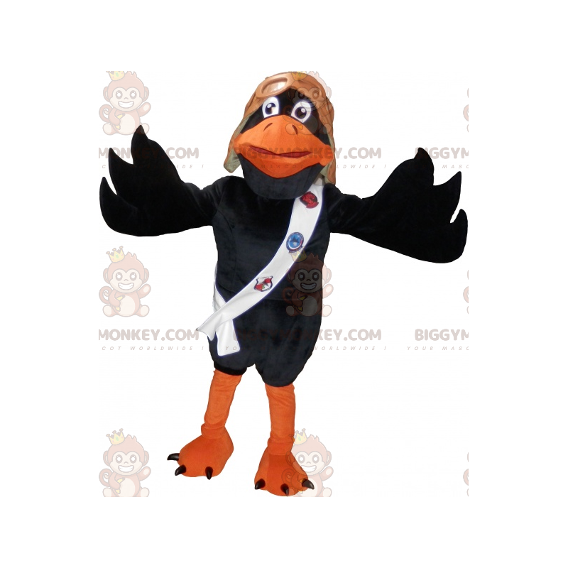 Black and Orange Raven BIGGYMONKEY™ Mascot Costume with Pilot Black and Orange Raven BIGGYMONKEY™ Mascot Costume with Pilot