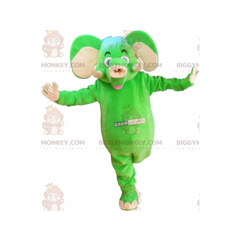 Costume de mascotte BIGGYMONKEY™ d'éléphant vert et beige Costume de mascotte BIGGYMONKEY™ d'éléphant vert et beige