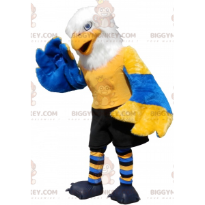 BIGGYMONKEY™ Maskottchen-Kostüm, gelb-blau-weißer Adler mit