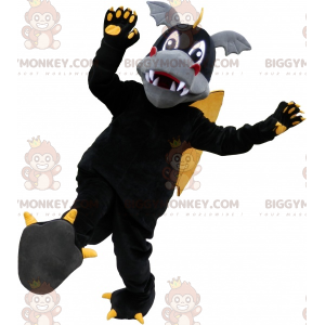 Mycket söt svart gul och grå drake BIGGYMONKEY™ maskotdräkt -
