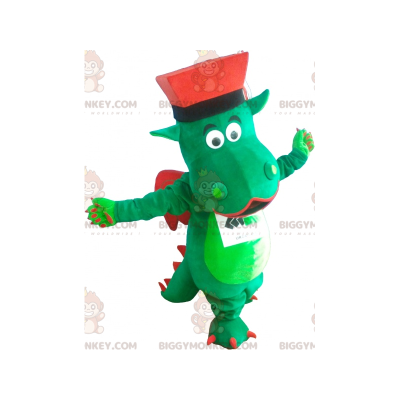 Disfraz de mascota dragón verde y rojo BIGGYMONKEY™ con Disfraz de mascota dragón verde y rojo BIGGYMONKEY™ con