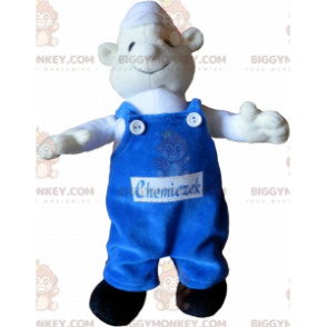 BIGGYMONKEY™ Mascot Costume White Snowman With Blue Overalls –
