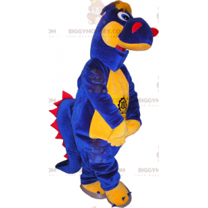 Costume da mascotte BIGGYMONKEY™ dinosauro blu giallo e rosso -