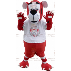 Disfraz de mascota BIGGYMONKEY™ Tigre rojo y blanco en ropa deportiva - Mascotas tigre - BIGGYMONKEY_06229 - BiggyMonkey.com