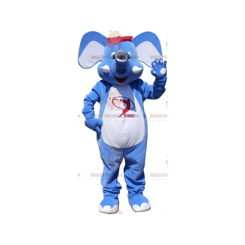 Disfraz de mascota Elefante azul y blanco con pelo rojo Disfraz de mascota Elefante azul y blanco con pelo rojo
