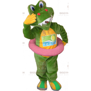 Kostium maskotki BIGGYMONKEY™ Zielono-żółty krokodyl z bojką - Maskotka Krokodyl - BIGGYMONKEY_06231 - BiggyMonkey.com