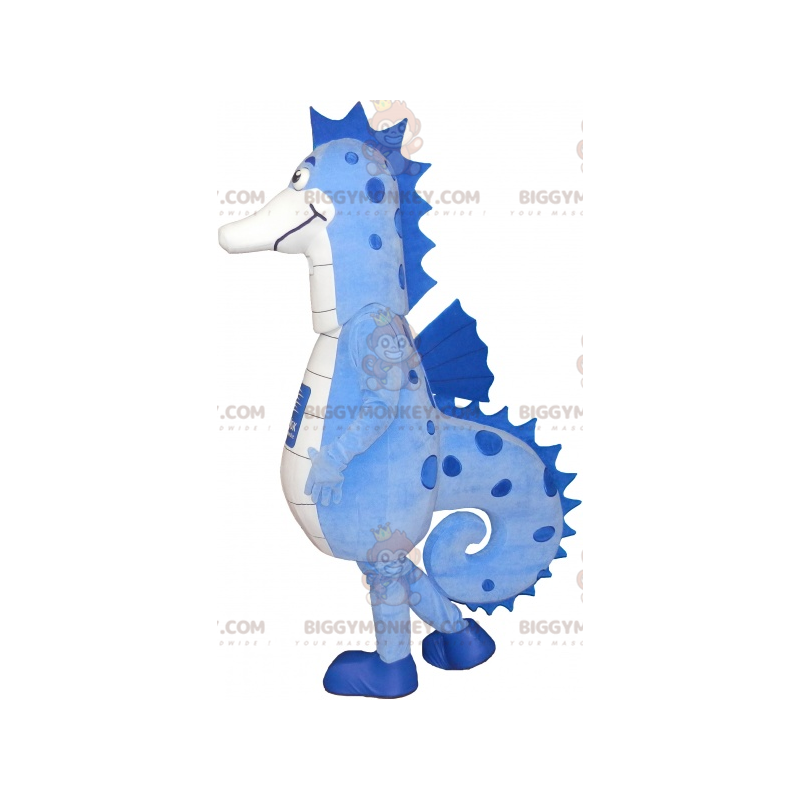 Costume de mascotte BIGGYMONKEY™ d'hippocampe bleu et blanc Costume de mascotte BIGGYMONKEY™ d'hippocampe bleu et blanc