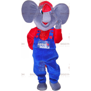 Elefant BIGGYMONKEY™ Maskottchenkostüm mit blau-rotem Outfit -
