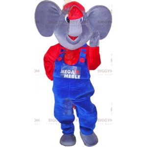 Olifant BIGGYMONKEY™ mascottekostuum met blauwe en rode outfit