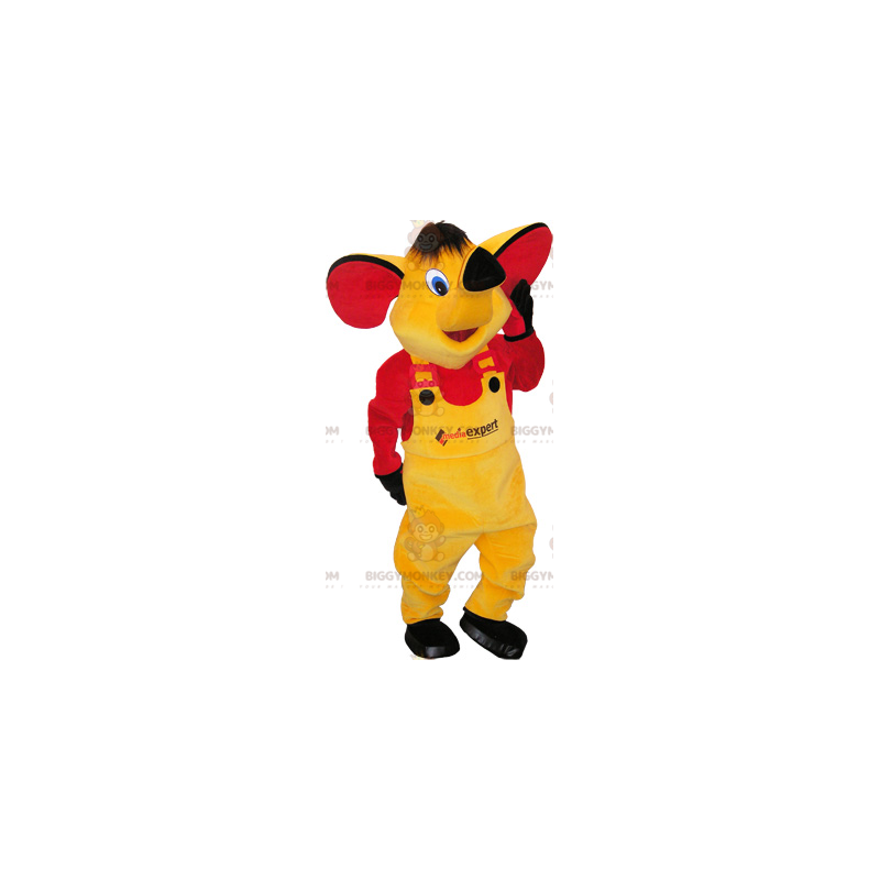 BIGGYMONKEY™ mascottekostuum gele olifant met gele en rode BIGGYMONKEY™ mascottekostuum gele olifant met gele en rode