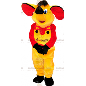 Traje de mascote de elefante amarelo BIGGYMONKEY™ com roupa amarela e vermelha - Mascotes de elefante - BiggyMonkey.com