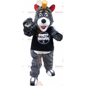 BIGGYMONKEY™ Mascot Costume Big Gray and White Bear with Yellow