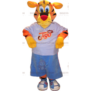 Sort Gul Orange Tiger BIGGYMONKEY™ maskotkostume med sporty