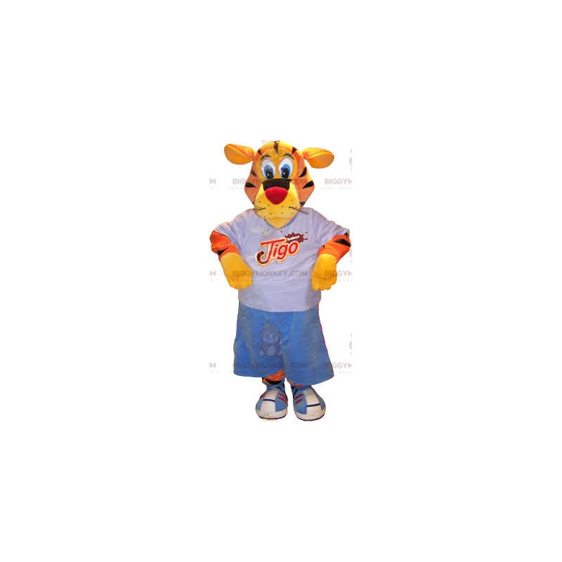 Traje de mascote preto amarelo laranja tigre BIGGYMONKEY™ com Traje de mascote preto amarelo laranja tigre BIGGYMONKEY™ com