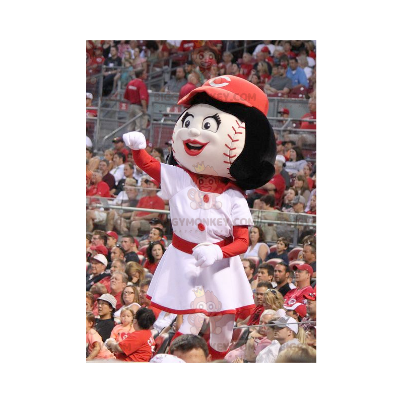 Costume de mascotte BIGGYMONKEY™ de fille avec une tête en Costume de mascotte BIGGYMONKEY™ de fille avec une tête en