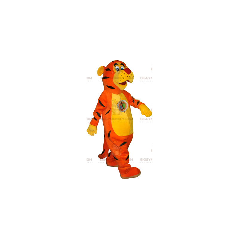 Costume mascotte BIGGYMONKEY™ tigre realistica arancione gialla Costume mascotte BIGGYMONKEY™ tigre realistica arancione gialla