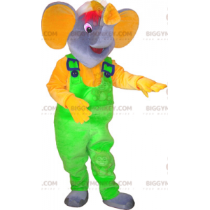 BIGGYMONKEY™ Mascot Costume Gray Elephant with Neon Green