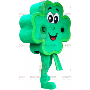 Costume da mascotte BIGGYMONKEY™ verde sorridente con 4 foglie