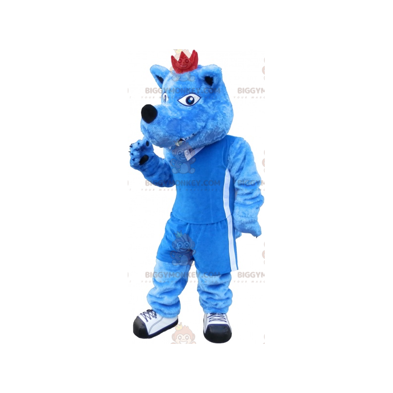 Blau-weißer Hund BIGGYMONKEY™ Maskottchen-Kostüm. Blaues Tier Blau-weißer Hund BIGGYMONKEY™ Maskottchen-Kostüm. Blaues Tier