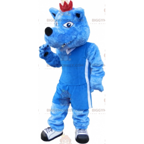 Blau-weißer Hund BIGGYMONKEY™ Maskottchen-Kostüm. Blaues Tier
