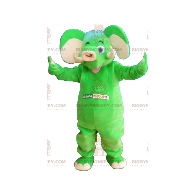 Disfraz de mascota BIGGYMONKEY™ de elefante verde llamativo - Disfraz de mascota BIGGYMONKEY™ de elefante verde llamativo -