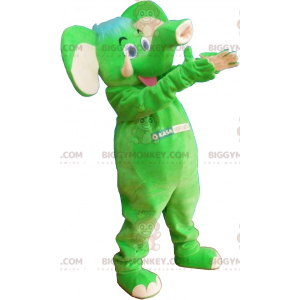 BIGGYMONKEY™ Maskottchen-Kostüm mit auffälligem grünem Elefant