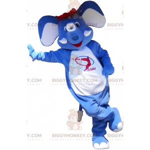 Blauwe olifant met rood haar BIGGYMONKEY™ mascottekostuum -