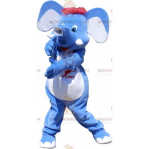 Blå elefant med rødt hår BIGGYMONKEY™ maskotkostyme - Elefantmasker - BIGGYMONKEY_06265 - BiggyMonkey.com