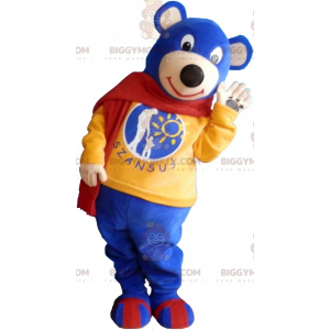 Kostým maskota BIGGYMONKEY™ malého modrého medvěda v červeném