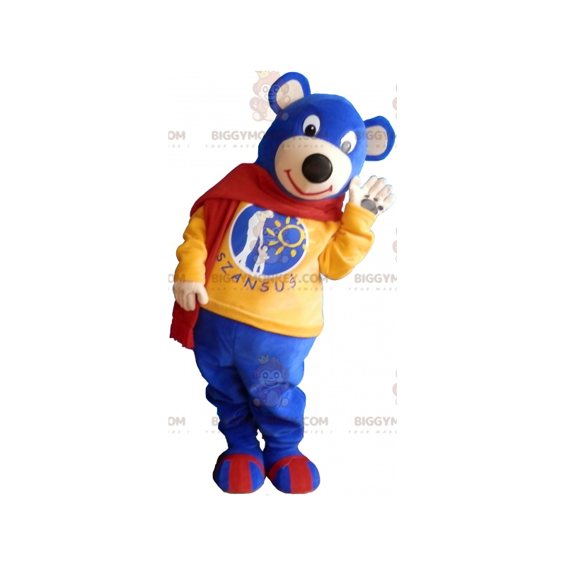 BIGGYMONKEY™ Costume da mascotte dell'orsetto blu che indossa BIGGYMONKEY™ Costume da mascotte dell'orsetto blu che indossa