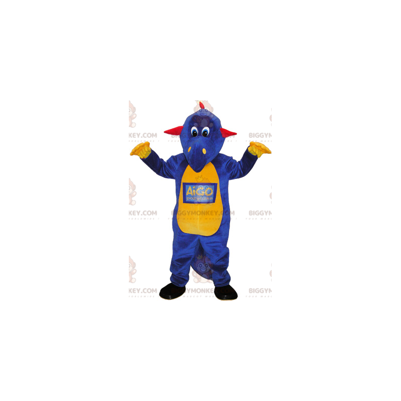 Disfraz de mascota BIGGYMONKEY™ de dinosaurio morado, amarillo Disfraz de mascota BIGGYMONKEY™ de dinosaurio morado, amarillo