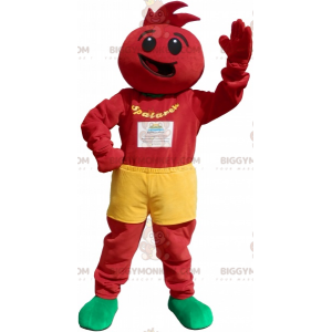 BIGGYMONKEY™ Mascot Costume All Red Snowman With Yellow Shorts