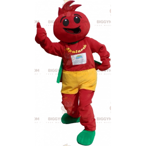 BIGGYMONKEY™ Mascot Costume All Red Snowman With Yellow Shorts