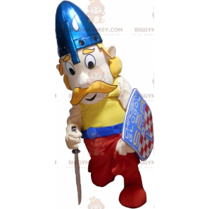Kostým BIGGYMONKEY™ Blonďatý vikingský maskot s knírkem a helmou a štítem - Lidští maskoti - BIGGYMONKEY_06293 - BiggyMonkey.com