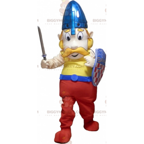 Kostým BIGGYMONKEY™ Blonďatý vikingský maskot s knírkem a helmou a štítem - Lidští maskoti - BIGGYMONKEY_06293 - BiggyMonkey.com