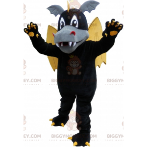 BIGGYMONKEY™ mascottekostuum zwarte gevleugelde draak met oren