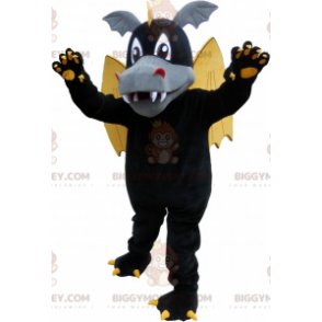 BIGGYMONKEY™ Maskottchenkostüm Schwarzer geflügelter Drache mit