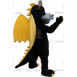 BIGGYMONKEY™ Maskotdräkt svart bevingad drake med öron och klor