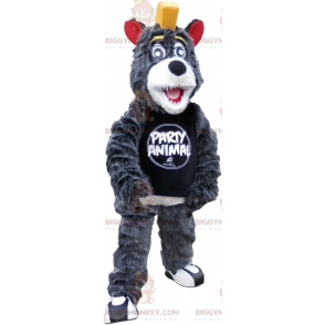 BIGGYMONKEY™ Mascot Costume of Gray and White Bear with Yellow Crest - Bear mascot - BIGGYMONKEY_06296 - BiggyMonkey.com