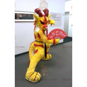 Red and Yellow Chinese Dragon Buff Goat BIGGYMONKEY™ Mascot
