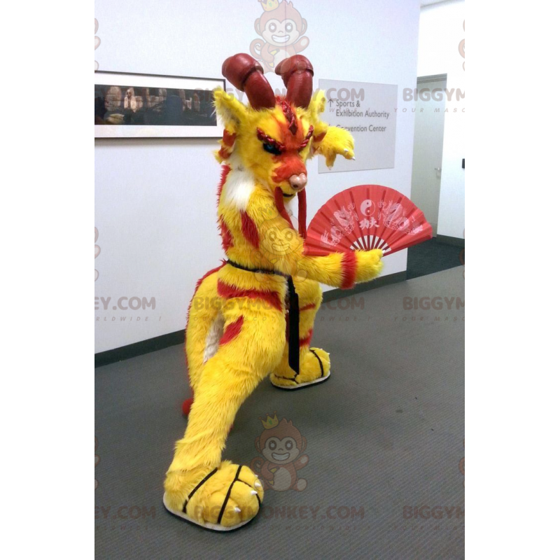 Costume da mascotte BIGGYMONKEY™ drago cinese rosso e giallo - Costume da mascotte BIGGYMONKEY™ drago cinese rosso e giallo -