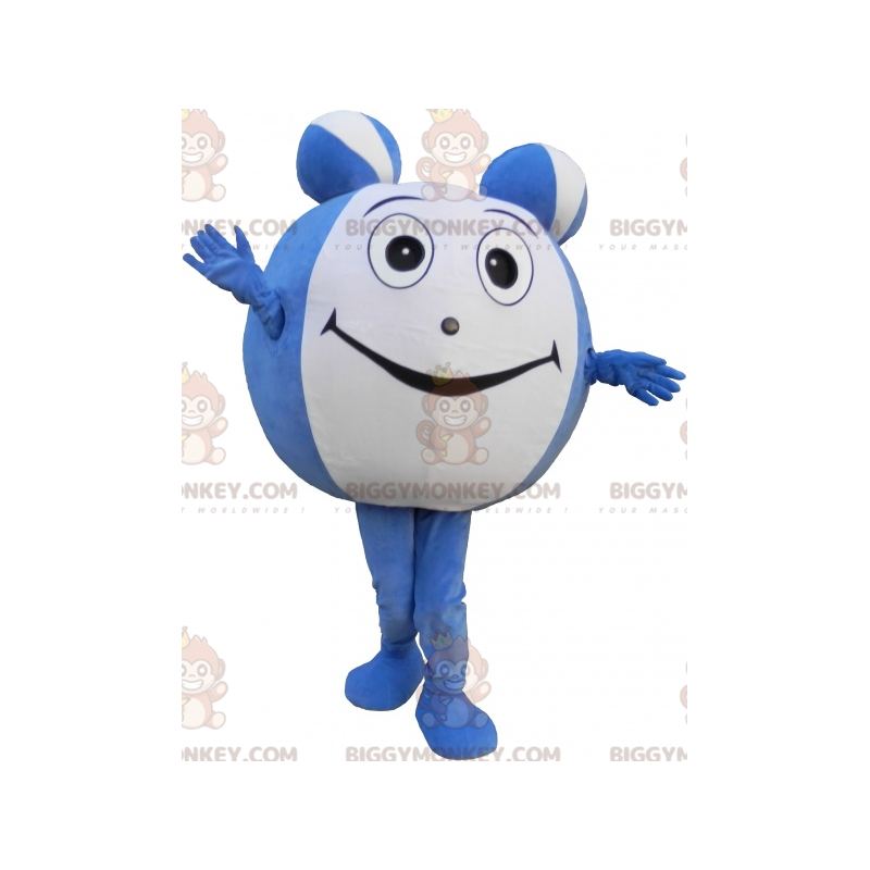 Jättiläinen sinivalkoinen pallo BIGGYMONKEY™ maskottiasu. Jättiläinen sinivalkoinen pallo BIGGYMONKEY™ maskottiasu.