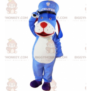 BIGGYMONKEY™ mascot costume of blue and white dog with a kepi.