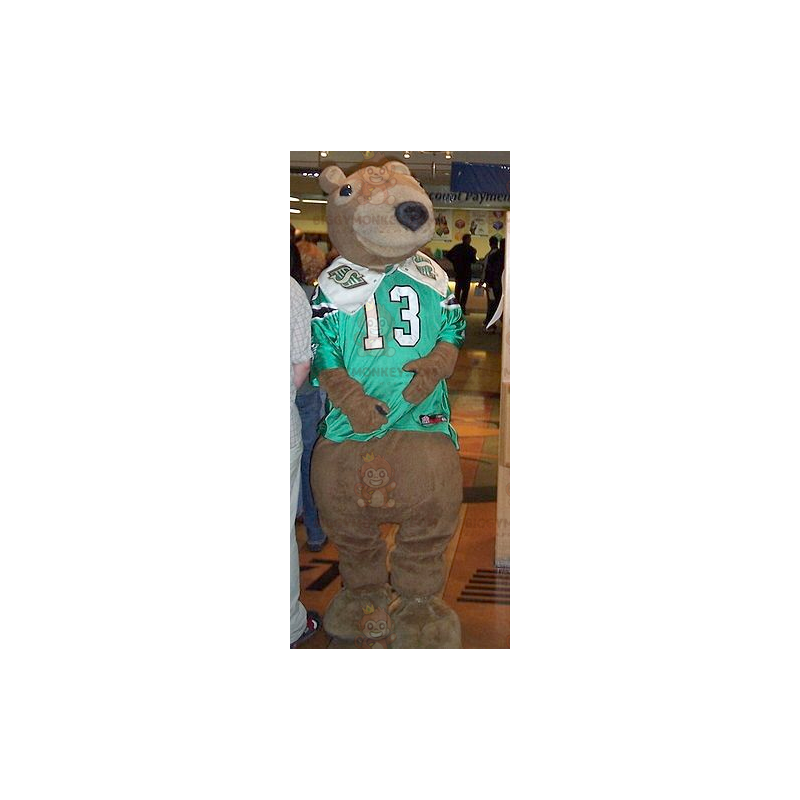 Brown Bear BIGGYMONKEY™ Mascot Costume with Green and White Brown Bear BIGGYMONKEY™ Mascot Costume with Green and White