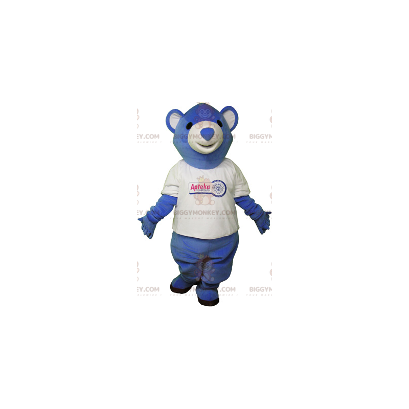 Disfraz de mascota de peluche azul BIGGYMONKEY™ con camiseta - Disfraz de mascota de peluche azul BIGGYMONKEY™ con camiseta -