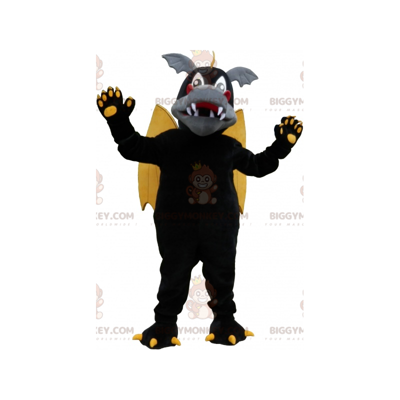 Black Gray and Yellow Winged Dragon BIGGYMONKEY™ Mascot Costume