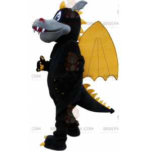 Svart grå och gul bevingad drake BIGGYMONKEY™ maskotdräkt -