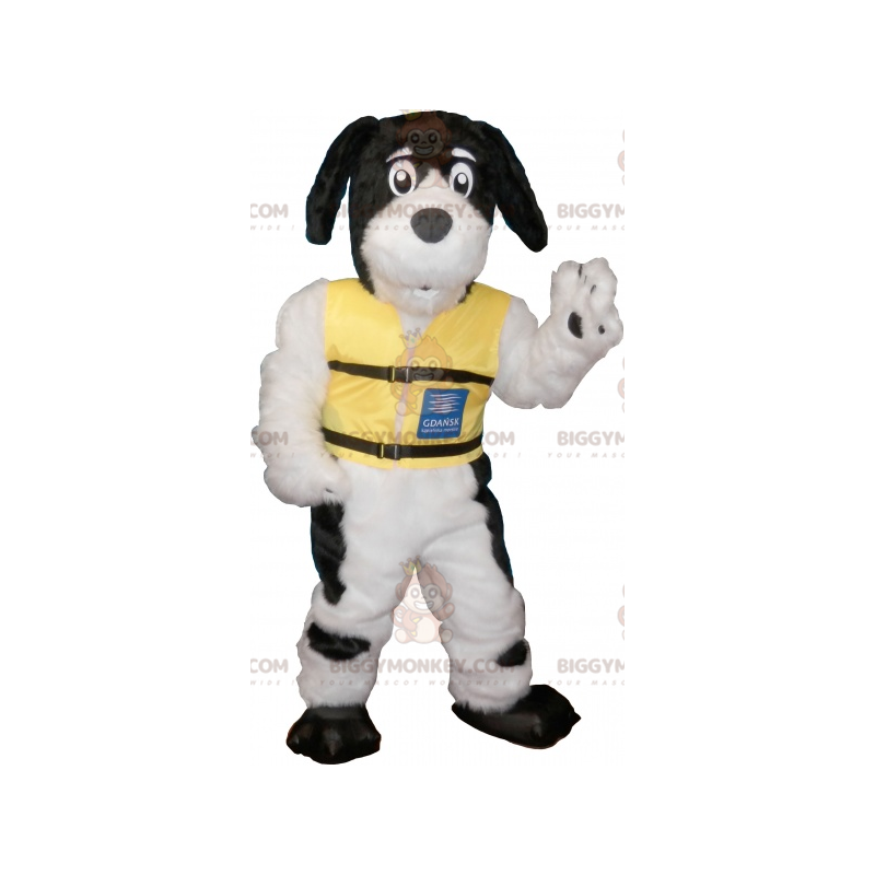 Costume de mascotte BIGGYMONKEY™ de chien blanc à tâches noires Costume de mascotte BIGGYMONKEY™ de chien blanc à tâches noires